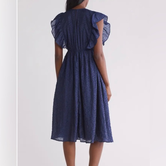 NWT midnight blue jacquard babydoll midi dress - Picture 3 of 11